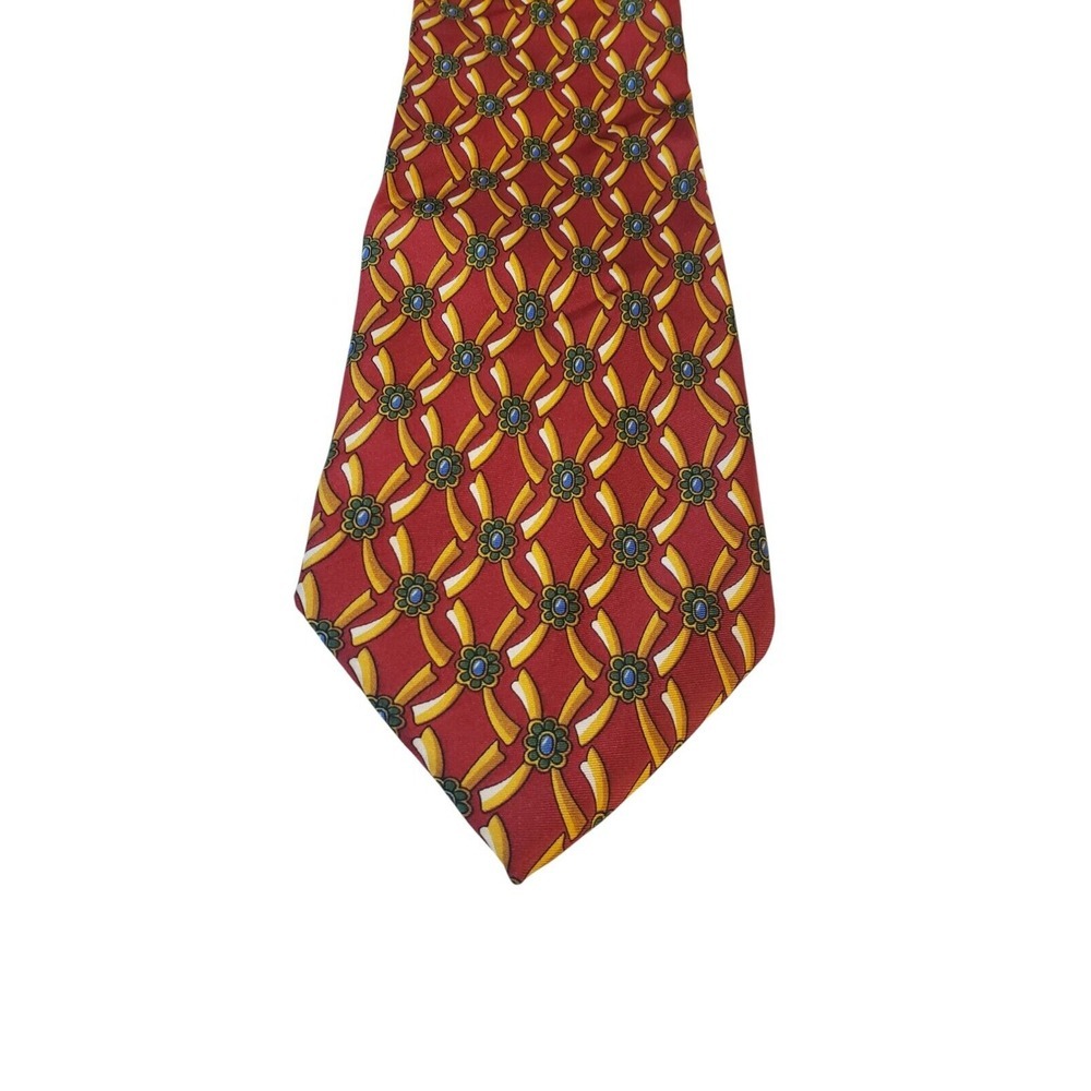 Egon  von Furstenberg Neck Tie Mens Designer Luxury Red Gold Floral Italian Silk